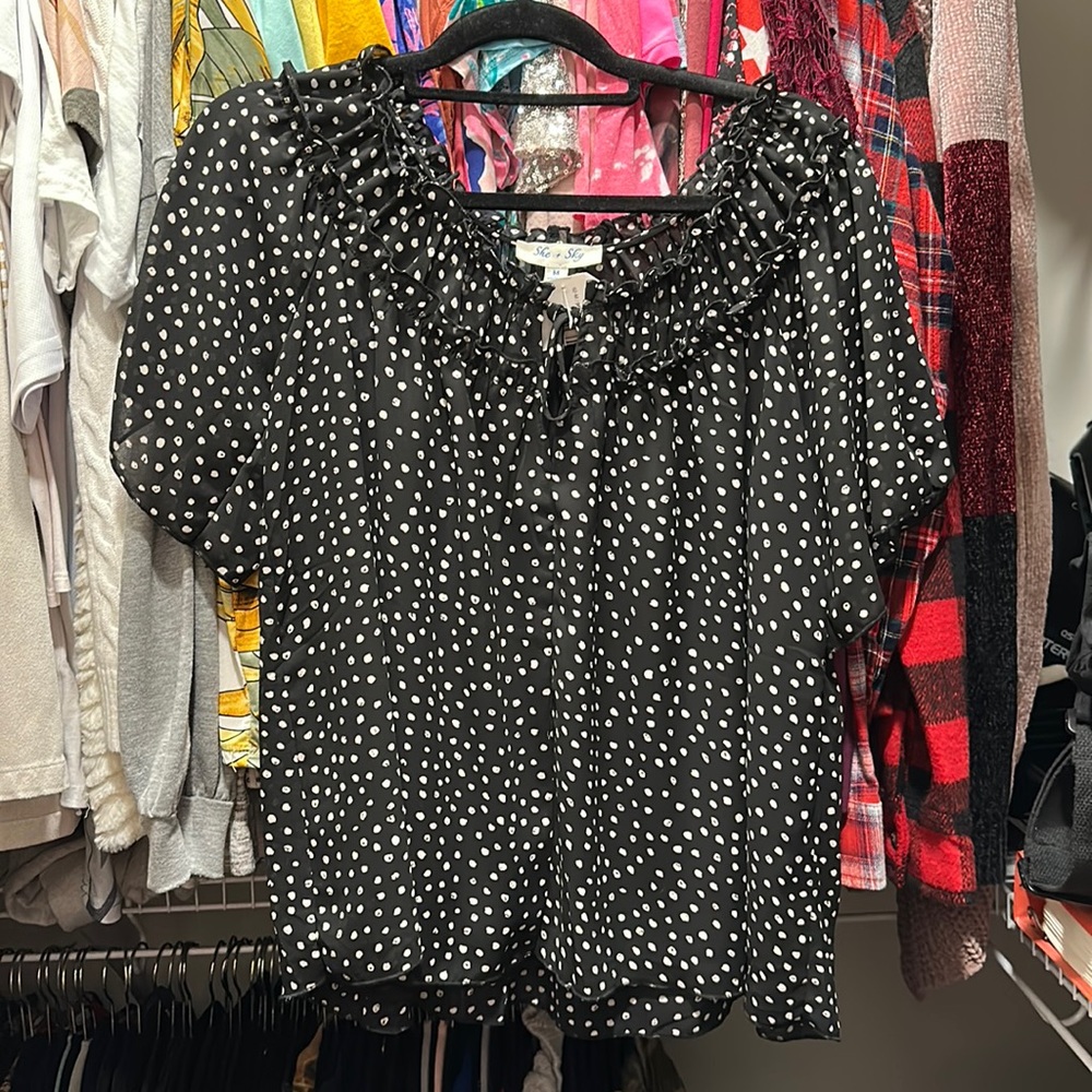 She and Sky dressy polka dot top